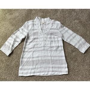 Women's 100% Linen Charter Club Luxury Cream Split Neck Tunic Size Medium